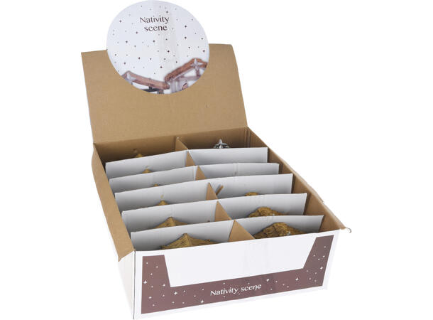 Krybbesett stall naturfarger 14x11cm 2as Display 12stk Vekt: 400g 