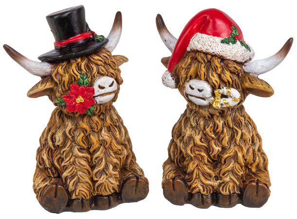 Ku oksedyr sittende m/lue/hatt 9cm 2ass 