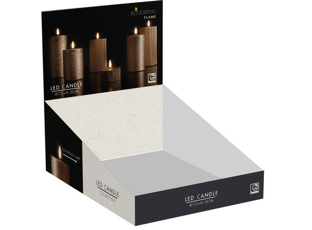 Kubbelys LED gull rustikk voks 7,5x10cm Batteri: 2xAA Timer: 6/18t Display 12stk 