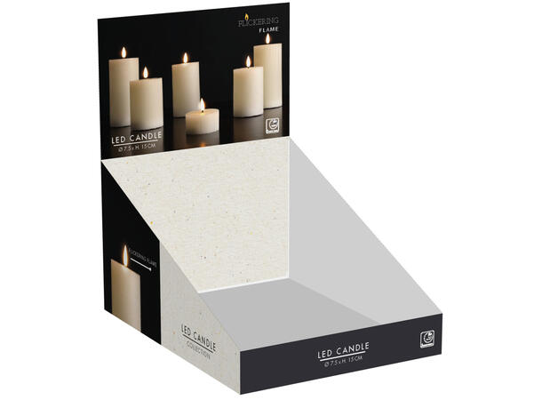 Kubbelys LED hvit rustikk voks 7,5x15cm Batteri: 2xAA Timer: 6/18t Display 12stk 