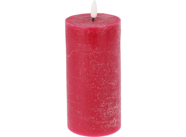 Kubbelys LED rød rustikk voks 7,5x15cm Display 12stk Batteri 2xAA Timer 6/18t 