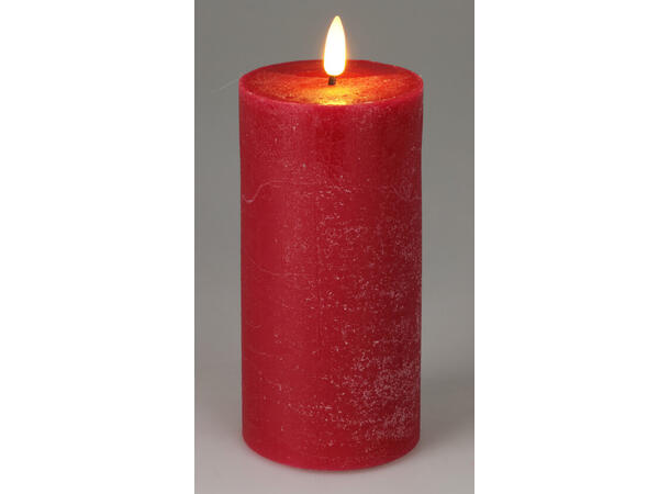 Kubbelys LED rød rustikk voks 7,5x15cm Display 12stk Batteri 2xAA Timer 6/18t 