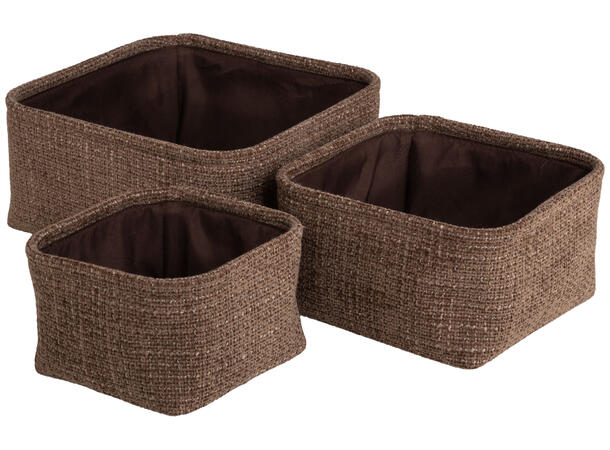 Kurv brun soft cord 25x25x12cm s/3 16x16x10cm 20x20x11 25x25x12cm 