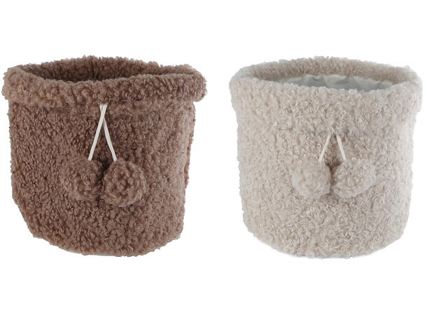 Kurv plysj m/dusk brun/krem 30x30cm 2ass 