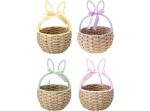 Kurv påske kaninører 19x27cm 4ass Papirtau og polyester 