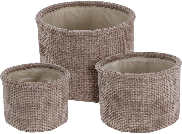 Kurvsett rund lys brun polyester s/3 Sett: 16 x 12 cm,19 x 14 ,22 x 17 
