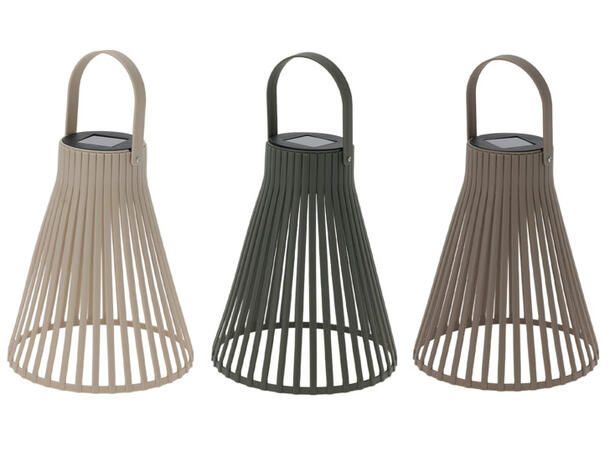 Lykt Solar beige,brun,grønn 14cm 3ass Forpakn.12stk, Batteri inkludert 