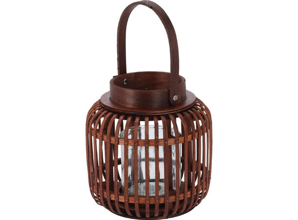 Lykt brun bambus m/glass 20x20cm Glasskopp 10x10cm 