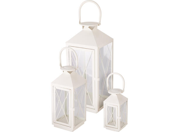 Lykt sett metall hvit 3stk s/3 Totalvekt: 3500g 