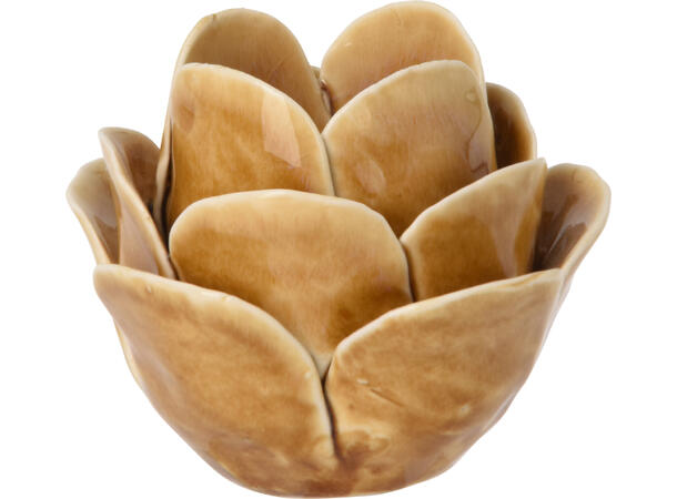 Lysestake blomst keramikk 9x7cm 4ass 8stk Farger: brun,beige,grønn,lys brun 
