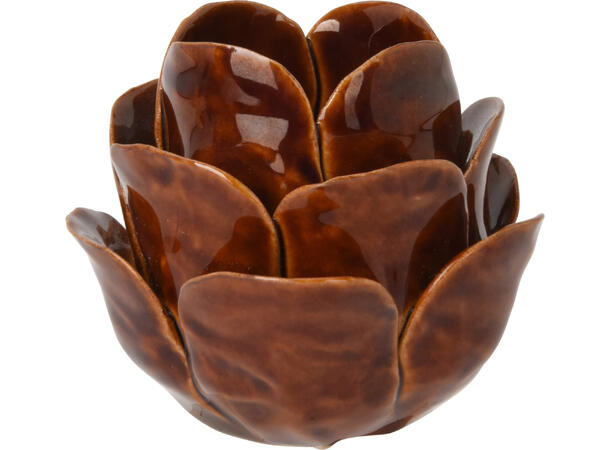 Lysestake blomst keramikk 9x7cm 4ass 8stk Farger: brun,beige,grønn,lys brun 