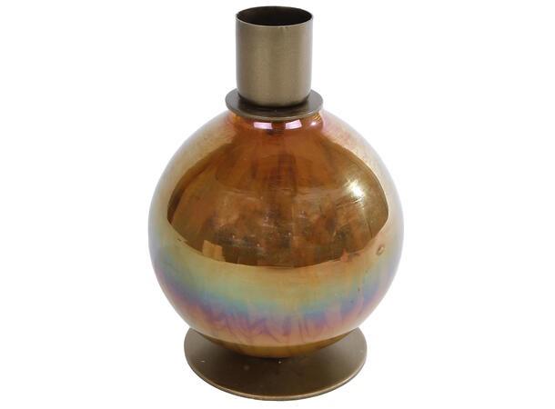 Lysestake brunlig glass metall 9x9x12cm 