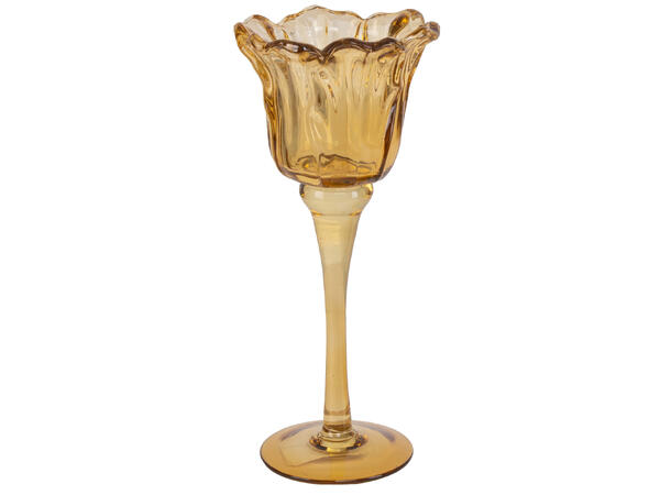 Lysestake m/stett amberbrun 10x23cm Til telys 