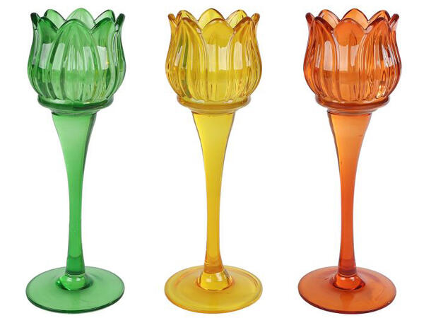 Lysglass Tulipan grønn/gul/or. 22cm 3ass 