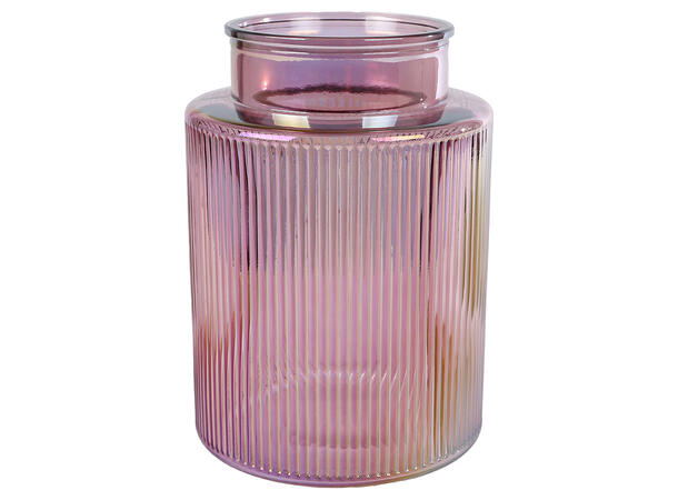 Lysglass Vase stripe lilla glass 15x21cm 