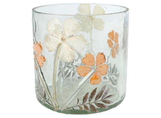 Lysglass blomstret glass 11x13cm 