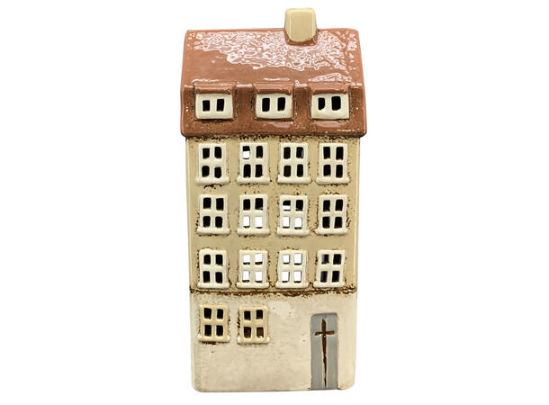 Lyshus telys beige keramikk 11x8,5x24cm 