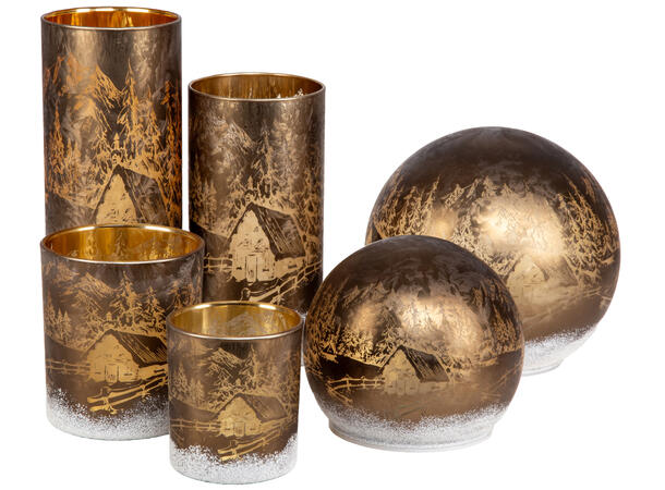 Lyslykt LED antikkbrun vinter kule 15cm 3xAA Batteri, Timer, 10 LEDpærer 