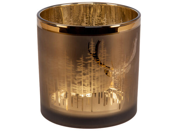 Lyslykt brun/gull skogsdyr 15x15cm Lysglass til kubbelys 