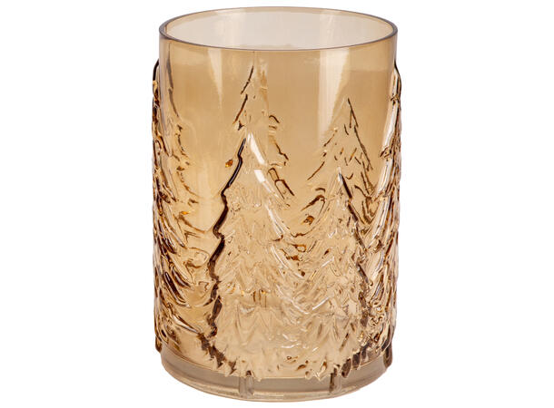 Lyslykt glass skog/trær amber h:22cm Lysglass til kubbelys 
