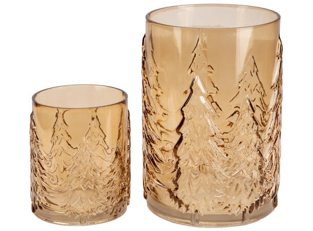 Lyslykt glass skog/trær amber h:22cm Lysglass til kubbelys 