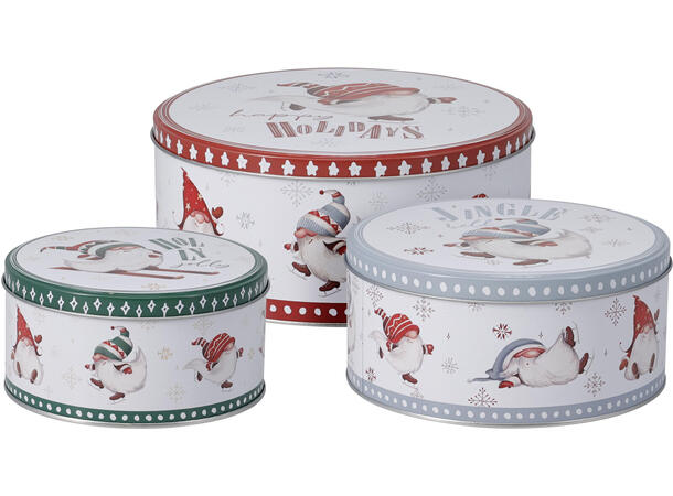 Metallboks Jul Nisse rund s/3 Forpk 12sett 20x9cm 17x8cm 13x7cm 