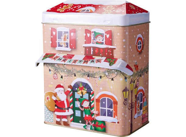 Metallboks Julehus 13x8,5x8cm 2 ass 