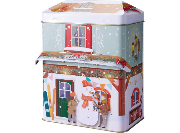 Metallboks Julehus 13x8,5x8cm 2ass 