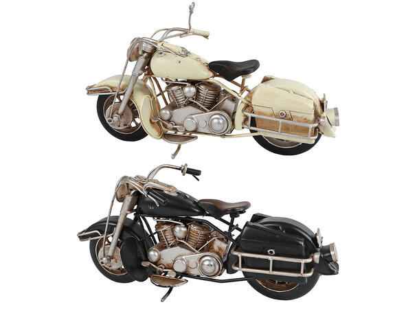 Motorsykkel krem/sort metal 28x15cm 2ass 