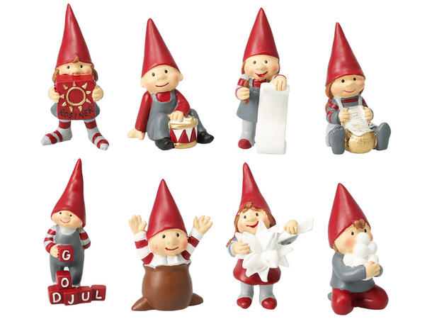 Nisse figur ca 7,5cm rød/grå 8ass Display med 16stk assortert 