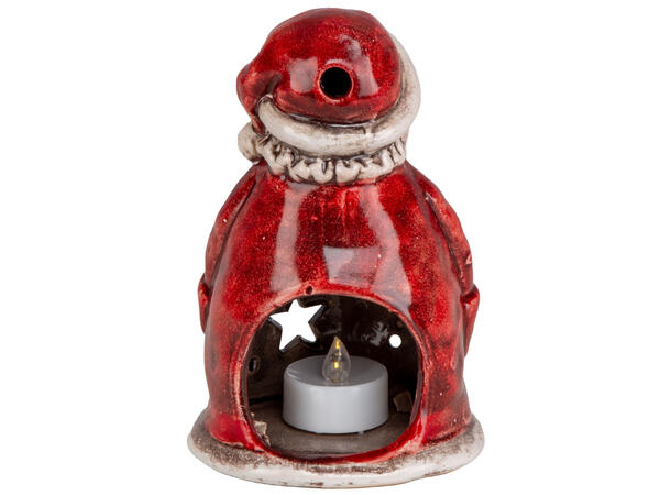 Nisse stående rød keramikk telys h:15cm 