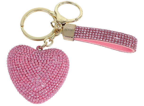 Nøkkelring hjerte glitter rosa 10cm Forpk 6stk Polyresin 