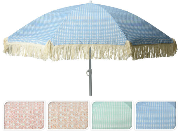Parasoll rosa,blå etc pastell 176cm 4ass UPF30+ m/hvit metallstang 