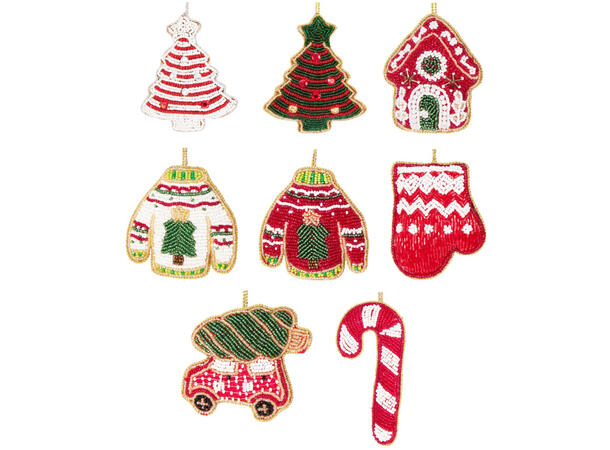 Perlebrodert juleoppheng rød/grønn Display 72stk 