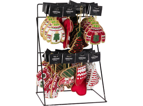 Perlebrodert juleoppheng rød/grønn Display 72stk 