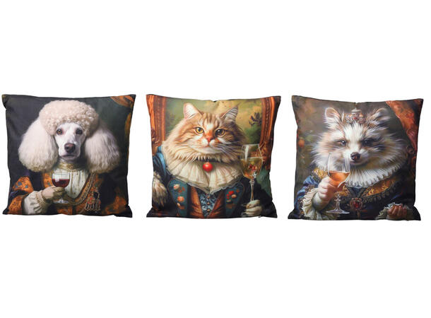 Pute hipster dyremotiv 40x40cm 3ass Velurpolyester m/glidelås 