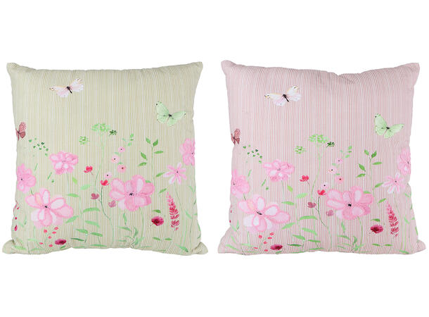 Pute m/fyll grønn/rosa 45x45cm 2ass 