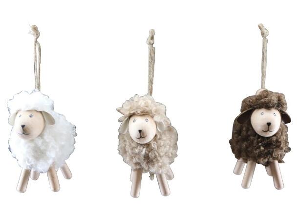 Sau henge ull m/trebein 7,5x4x15cm 3ass 