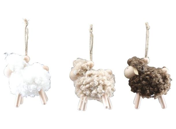 Sau henge ull m/trebein 7,5x4x15cm 3ass 