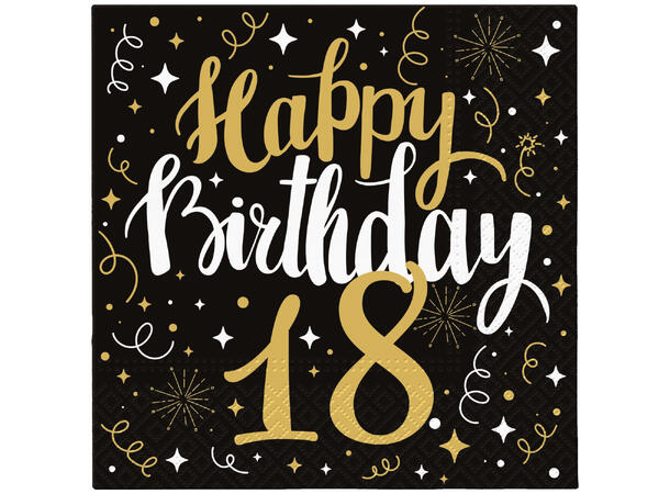 Serviett Gull Birthday 18 Lunsjserviett 20 stk 3-lags 33x33cm 