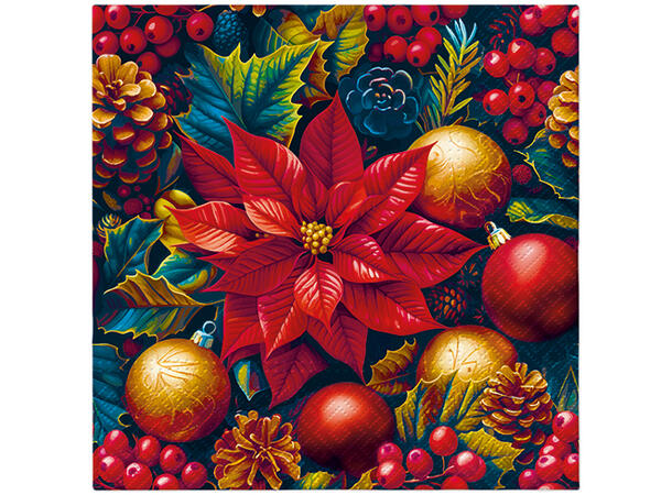 Serviett Vintage Poinsettia juledekor Lunsjserviett 20 stk 3-lags 33x33cm 