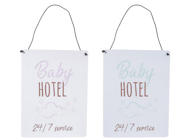 Skilt metall Baby rosa/blå 15x20cm 2ass Forpk 24stk 