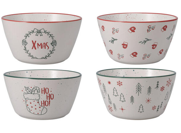 Skål Julekos keramikk 14x8cm 4ass Forpk 8stk 420gr XMAS Juletre HOHO vott 