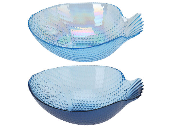 Skål fisk blått glass 26x20x8,5cm 2ass Vekt:586gram 