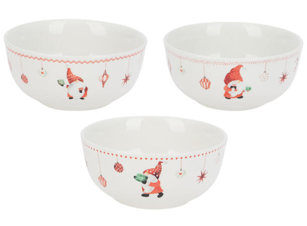 Skål nisse porselen d:13cm 3ass 500ml Vekt:425gram 