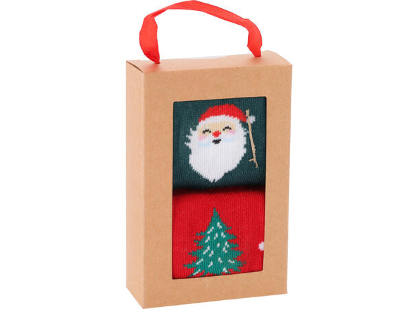 Sokk jul polyester 2stk i gaveeske 4ass 