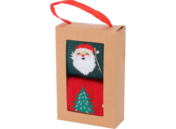 Sokk jul polyester 2stk i gaveeske 4ass 