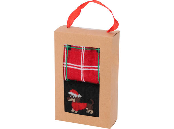 Sokk jul polyester 2stk i gaveeske 4ass 
