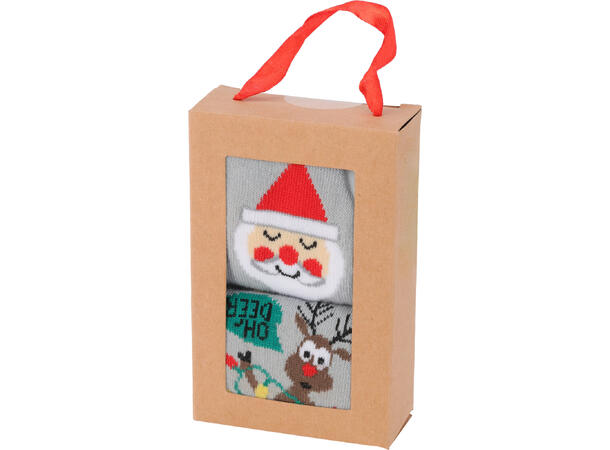 Sokk jul polyester 2stk i gaveeske 4ass 