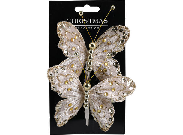 Sommerfugl m/klype 2stk 12x9cm 2ass Beige Brun 